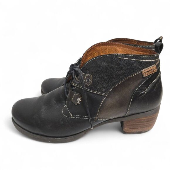 Pikolinos Le Mans Black/Brown Leather Lace Up Ankle Booties Sz 9.5-10 / 40 ~Read - Picture 1 of 14